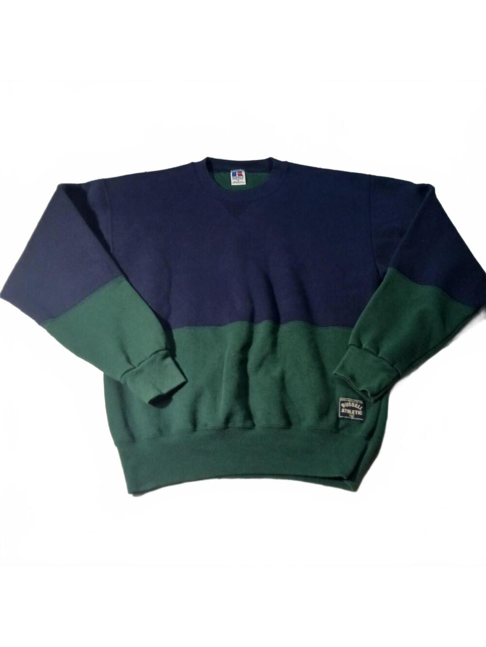 Vintage Russell Athletic Colorblock Sweatshirt Blue Green Crewneck Retro M USA